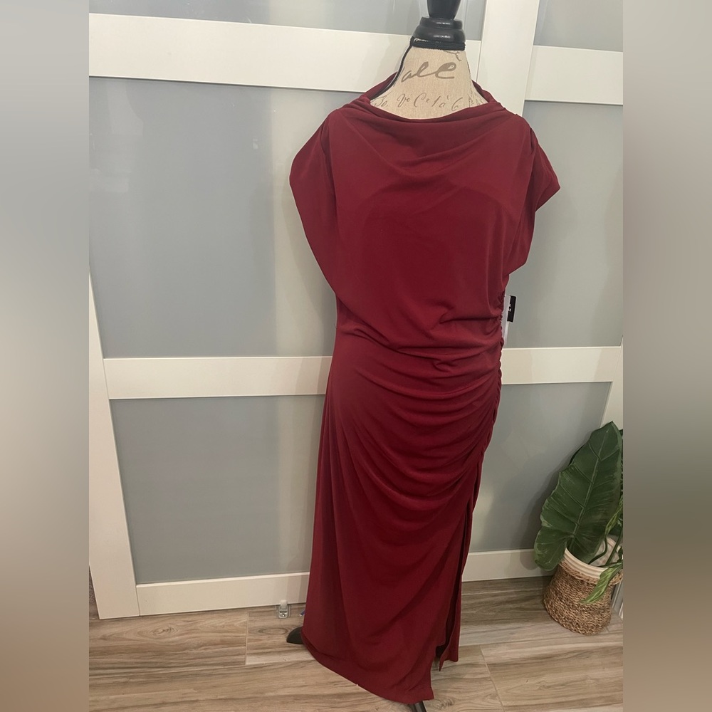 Robbie Bee Draped Front Burgundy Dress